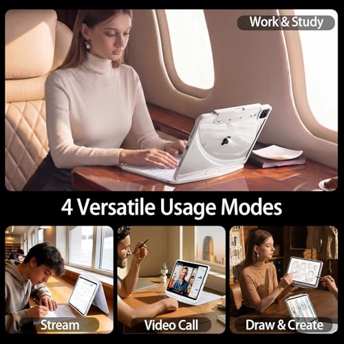 Image of Keyboard Case for Air 13 Inch M4 /M3 /M2 2026 /2025 /2024 & iPad Pro 12.9 inch 3-6 Gen, iPad Case with Keyboard Multi-Touch Trackpad, 360 Rotating Stand, 7-Color 3-Level Backlit, Pencil Holder, White