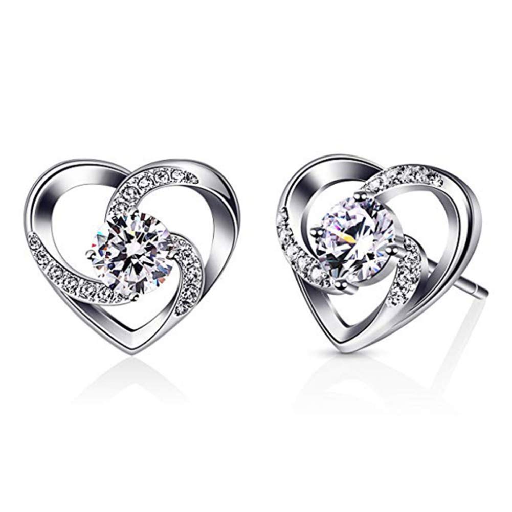 YCTTKDD Herz-Ohrringe – 925er-Sterlingsilber – Geburtsstein mit CZ-Kristall-Anhänger – Feine Schmuck-Ohrstecker für Frauen – rhodiniertes Silber – Zirkonia – Geschenke für Frauen