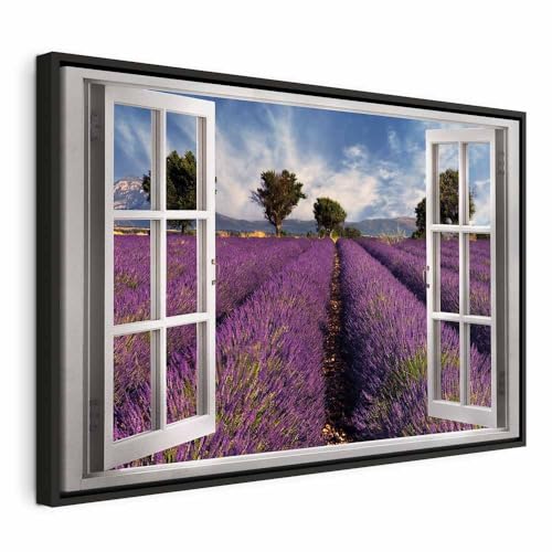 Champs vue depuis la fenêtre tableau nature prairie fleurs 120x80