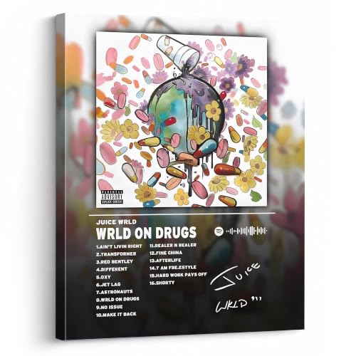 Image of Juice WRLD Canvas Wall Art, Rapper Collage Poster Print, Hip Hop Music Artwork for Bedroom Studio Gaming Room Decor, Vibrant Album Cover Picture Print Framed Music Wall Painting 24X30