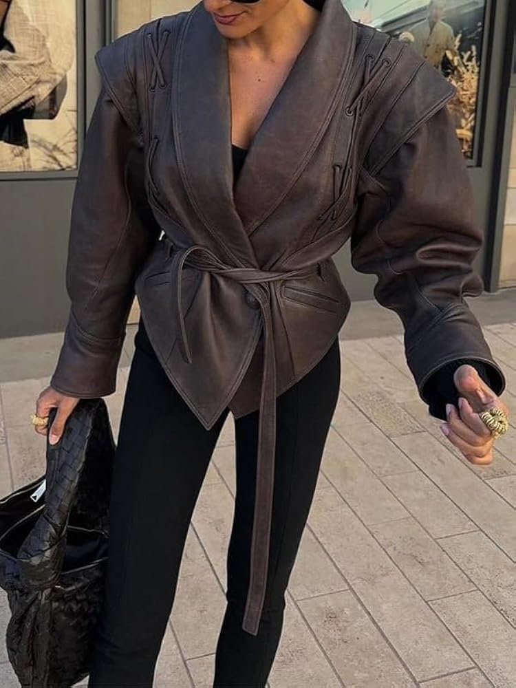 Leather Jacket Women Vintage Oversized Brown Leather Jacket Top
