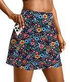 Oyamiki Golf Skorts for Women with Pockets Dressy Casual 16' Black Floral Golf Skirts Bright Flower S