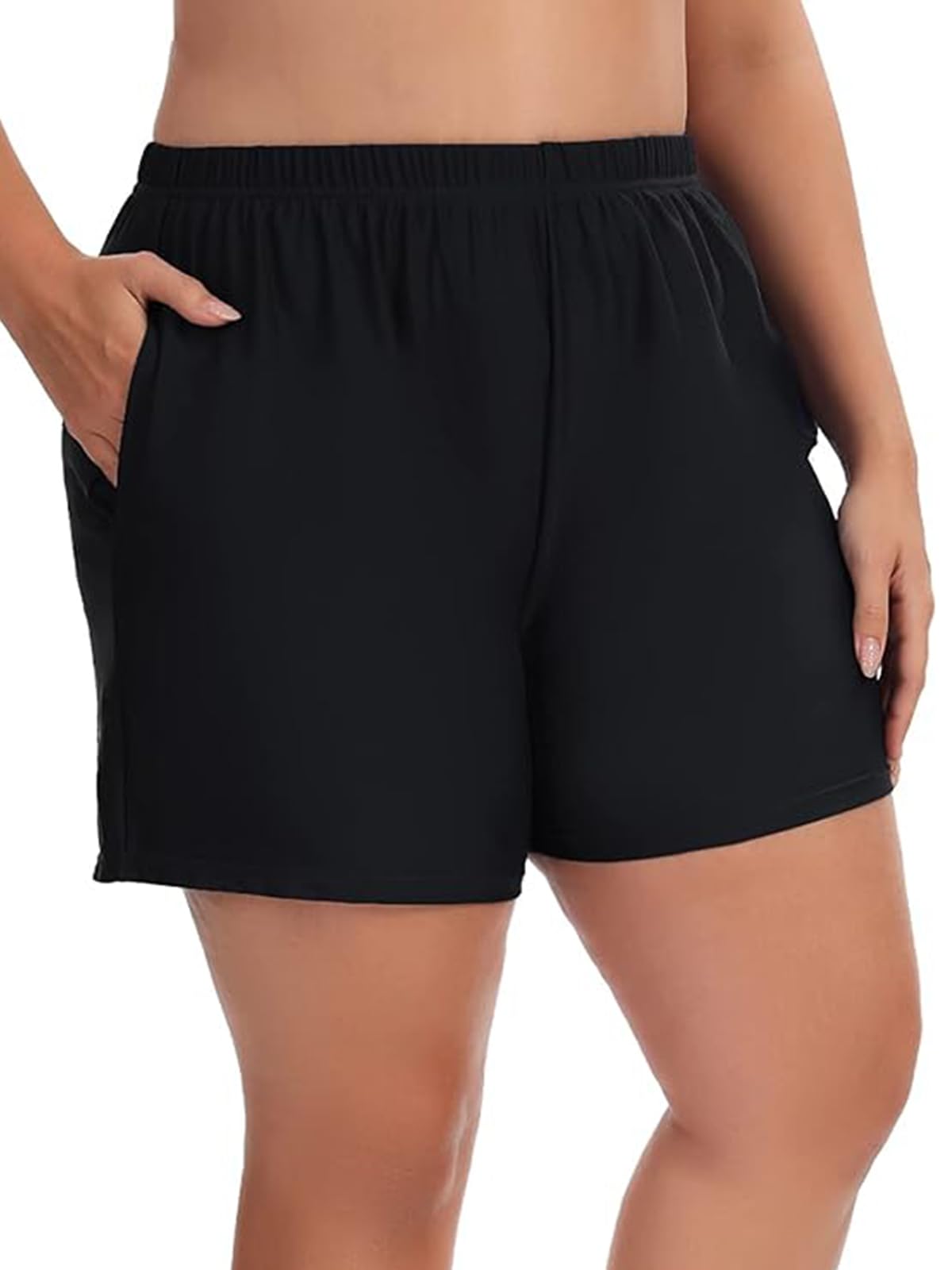Womens Plus Size Swim Shorts High Waisted Bathing Suit Bottoms Long Swimsuit Board Short Tankini Trunks with Pocket