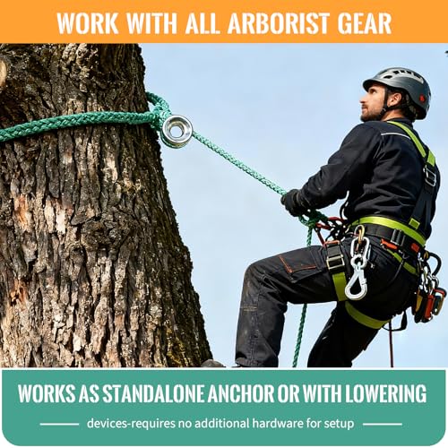tonchean Rigging Ring Sling Rope 3/4” × 7.22FT Arboart Rope Sling with 28mm Inner Diameter Aluminum Rigging Ring 7-Pocket Adjustment Rigging Block Sling, 14600 lbs MBS