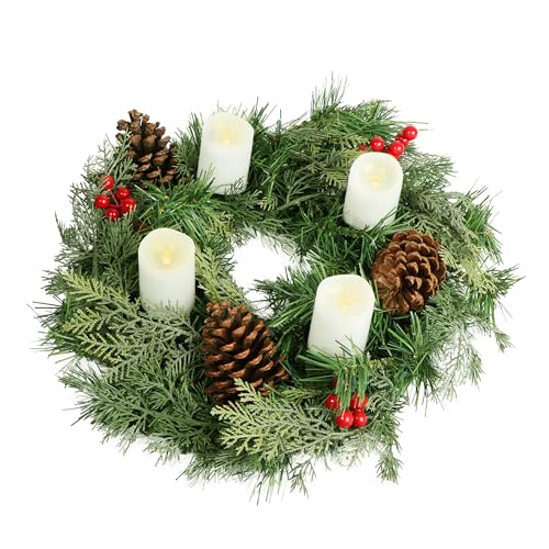 Gartenpirat Künstlicher Weihnachtskranz Ø 40 cm mit 4 LED-Kerzen...