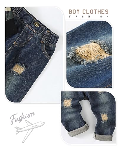 Image of Renotemy Toddler Baby Boy Clothes Denim Outfits Infant Hooded Sweatshirt Jeans Pants Little Boys Clothing