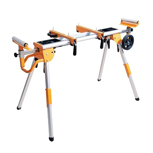 POWERTEC MT4005V Universal Folding Mounting Deluxe Rolling Miter Saw Stand, Super Grip 8-Inch Rubber Wheels, 440lbs Heavy Duty Load Capacity