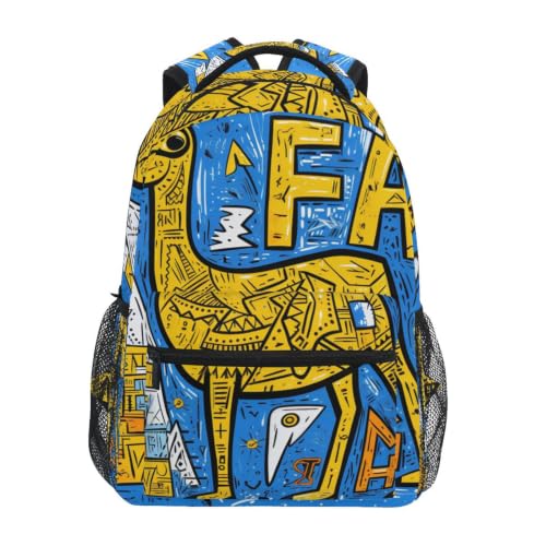 Sac à dos d'art autruches bleu jaune pour étudiants et cartable scolaire filles garçons