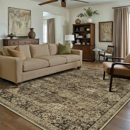 HUGEAR Retro Brown Area Rug 8x10 Machine Washable Living Room