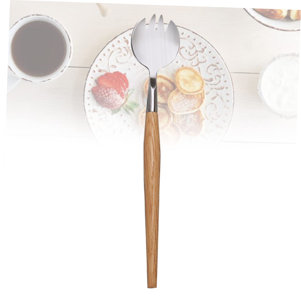 FUNOMOCYA Stainless Steel Wooden Handle Salad Fork Tea Spoons Noodle Fork Salad Servers Tongs Cake Spoon Dinner Spoon Fruit Salad Flatware Salad Server Spoon and Fork Forks Brown