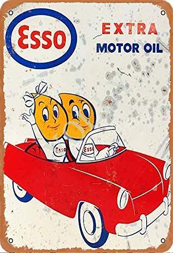 Vvision Esso Extra Motor Oil Signe d'étain Affiche en métal Panneau d'avertissement rétro Plaque de Fer Plaque Affiche Vintage Chambre Mur de la Maison en Aluminium Art décoration Cover