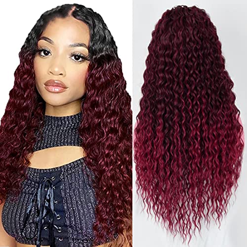Ombre Red Lace Closure Wigs 4x4 Brazilian Remy Hair Wigs Kinky Curly 1B99j Burgundy Wigs For Women 100% Unprocessed Virgin Hair Glueless Wigs Pre Plucked With Baby Hair Wig 16 Inch
