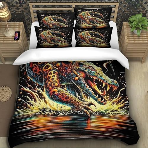 Ensemble de lit imprimé crocodile 3D Super King 260x220 en microfibre