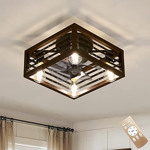 Ventilateur de plafond vintage avec lampe E14 cage rétro