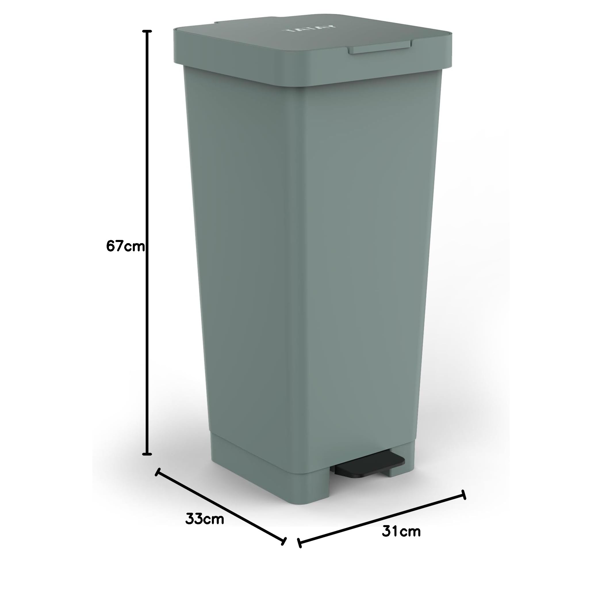 TATAY Pattumiera Smart 33x31x67 cm Senza BPA Design Compatto e Funzionale | Pattumiera Casa | Capacità 40 L | Plastica Riciclata | Per Sacchetti da 30L | Apertura a Pedale | Interni ed Esterni, Verde