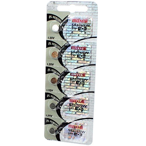 Maxell SR626SW 377 Silver Oxide Watch Batteries, (5 Batteries)