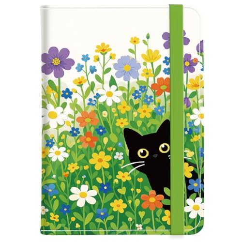Image of CRAFTYMELODY PU Leather Passport Holder Cover 5.9×4.3 Inch with Credit Card Slot Boarding Pass Slot Combo Blocking Passport Holder Wallet Cover Case for Travel Boarding Essential(Black Cat Wildflower)