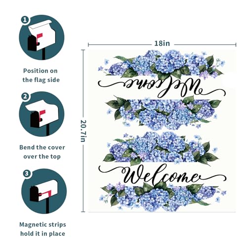 Spring Farmhouse Welcome Mailbox Covers Magnetic Standard Size 21x18in Spring Flowers Hydrangea Mailbox Covers Welcome Mailbox Cover Wraps Spring Summer Post Box Cover for Outdoor Outside Home