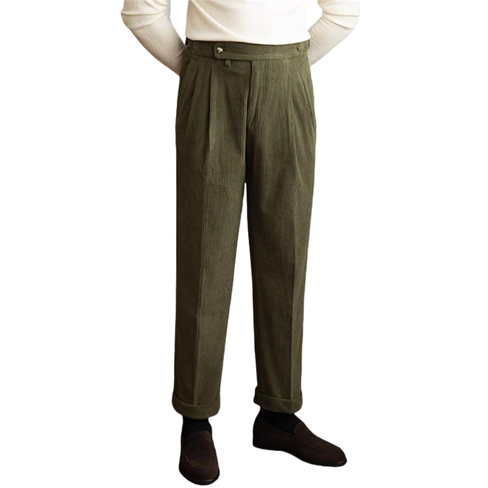 Pantaloni da uomo a vita alta in tweed, pantaloni vintage da uomo in tweed a spina di pesce pantaloni dritti a vita alta