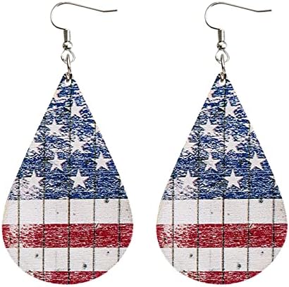 Dressy Earrings for Women USA American Flag Dangle Interesting Drop and Sunflowers Shape Bohemian Earrings for Women Patriotic 4th of July Independence Day Gift Star Stripes Wooden (A, One Size)