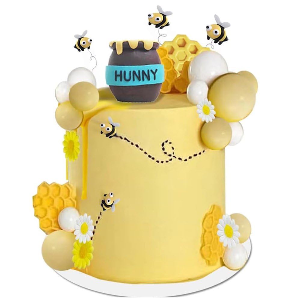 Bee Cake Topper Honey Jar Cake Topper Honeycomb Cake Decorations Bee Cake Toppers for Bee Theme Birthday Baby Shower
