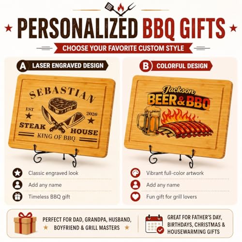 Tablas de cortar personalizadas para papá, regalo de Navidad personalizado con grabado y código QR, tabla para barbacoa con soporte antideslizante de bambú miniatura 2