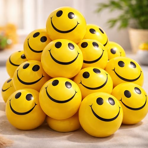 Image of Toyshine 24 Pcs Cute Smiley Squeeze Yellow Sponge Balls Stress Anxiety Relief Balls| Hand Therapy Sensory Fidget Toy | Classrooms Game Prize Party Favor Gift