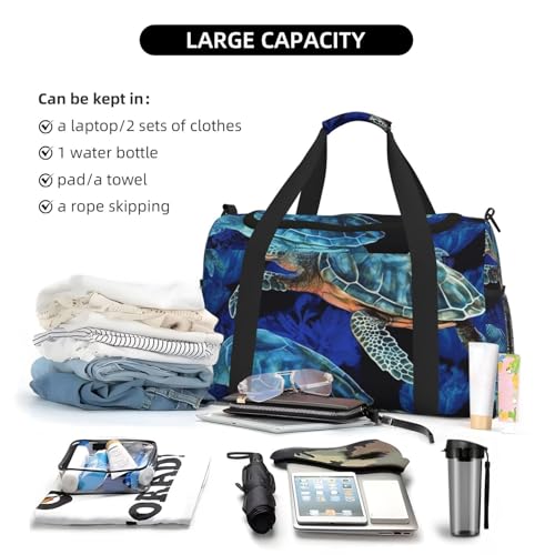 Travel Duffel Bag Lightweight Waterproof Carry On Tote Bag Foldable Weekender Overnight Bags Blue Sea Turtle In Ocean Sport Gym Bag For Women Men4