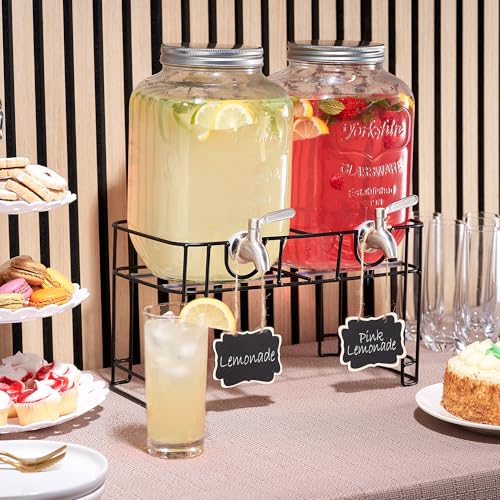 FineDine Glass Drink Dispenser with Stand & Stainless Steel Spigot – 1 Gallon drink dispensers for parties, glass beverage dispenser Set, punch bowl for Lemonade, Juice, Infused Water & More, 2 Pack by FineDine - Image 5