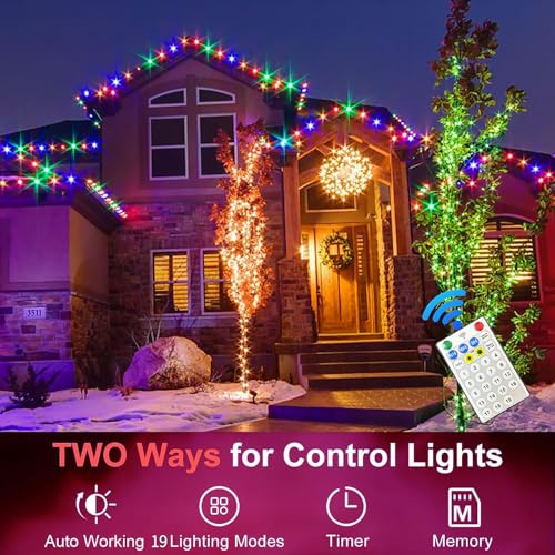 Amzxart-200ft-Multicolor-Outdoor-Christmas-Lights-600-LED-19-Mode-Solar-String-LightsSolar-Powered-Christmas-Lights-for-Trees-Parties-Gardens-Balconies-Waterproof-DecorationsColor