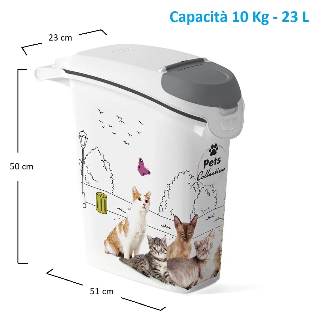 PALUPLUS Contenitore per Crocchette per Gatti, misura 23x51x50 cm, Porta crocchette con Coperchio, Chiusura Ermetica Antiodore, per Cibo Secco, Capacità 23 Litri -775C (10 kg)