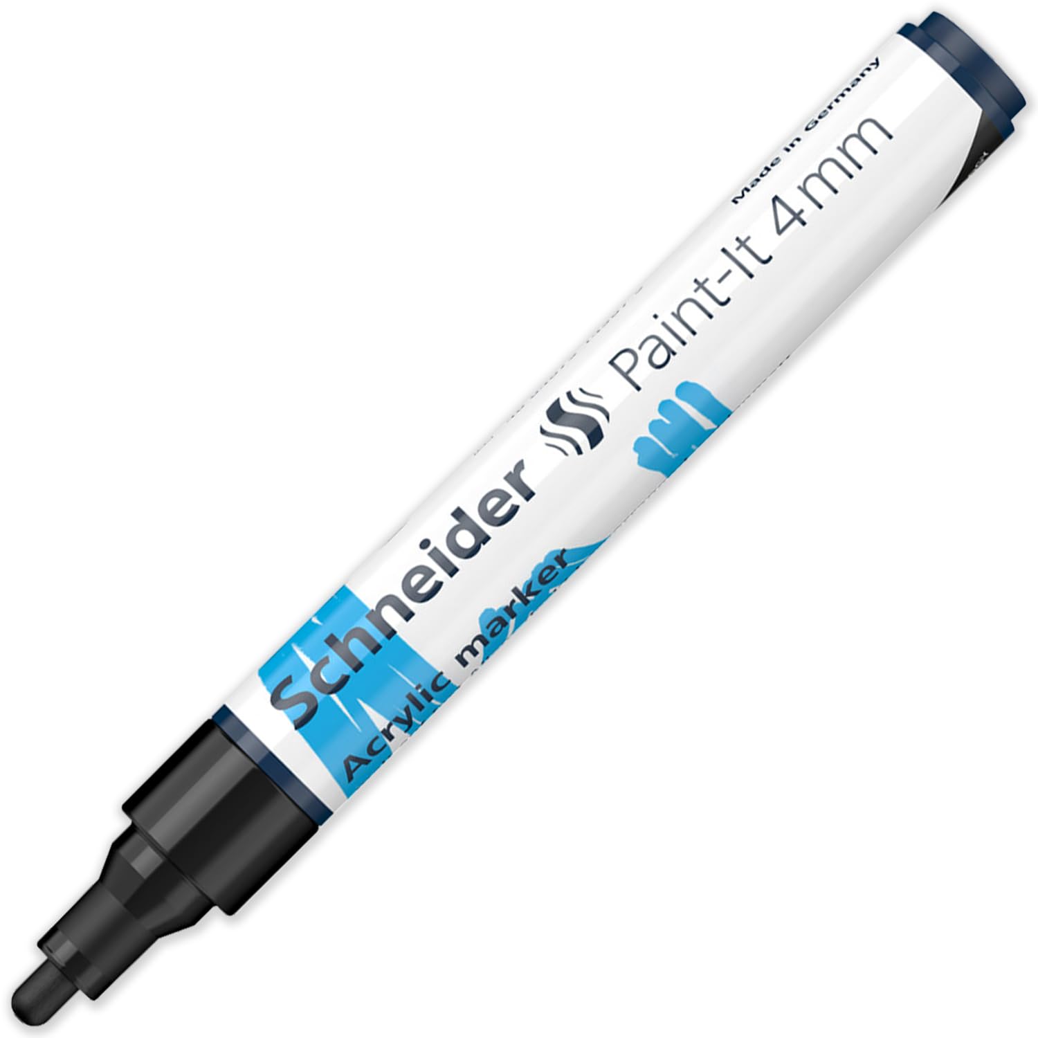 Schneider Paint-It - Juego de rotuladores acrílicos 320, punta redonda de 4 mm, alta cobertura, tinta negra, blanca, plateada y dorada, caja de regalo, paquete de 5 bolígrafos