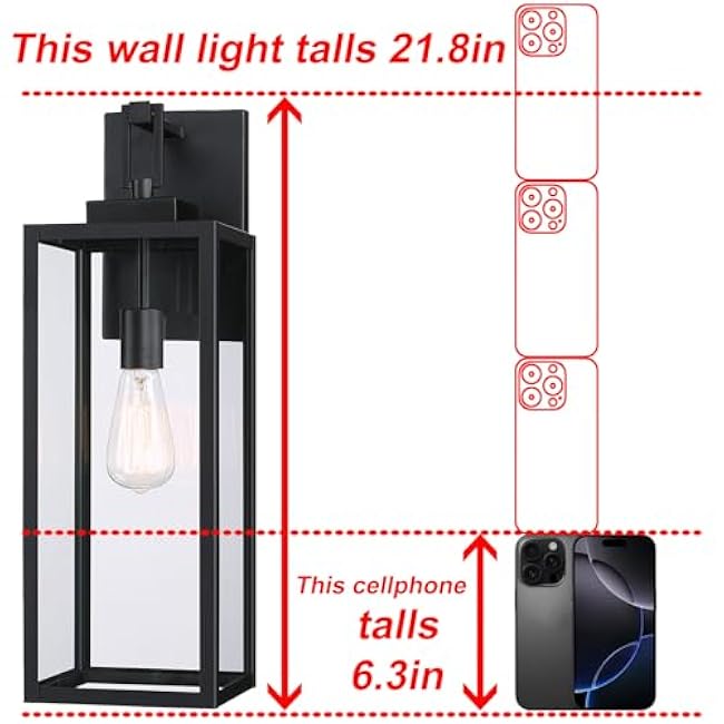 22 Large Black Outdoor Sconce, 22 Inch Outdoor Wall Lantern for House Exterior Wall Light for Garage Wall Sconce Extra Large Porch Light for House Outside, E26, 1 Pack