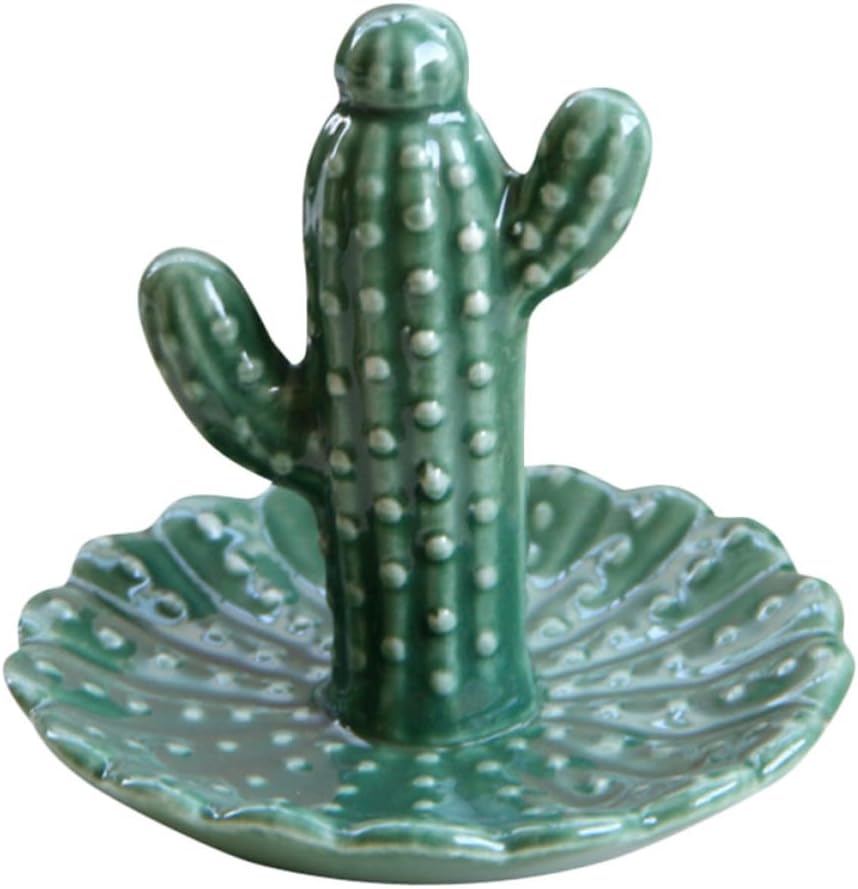 SOLUSTRE Creative Porcelain Cactus Shaped Jewelry Tray for Bedroom Storage