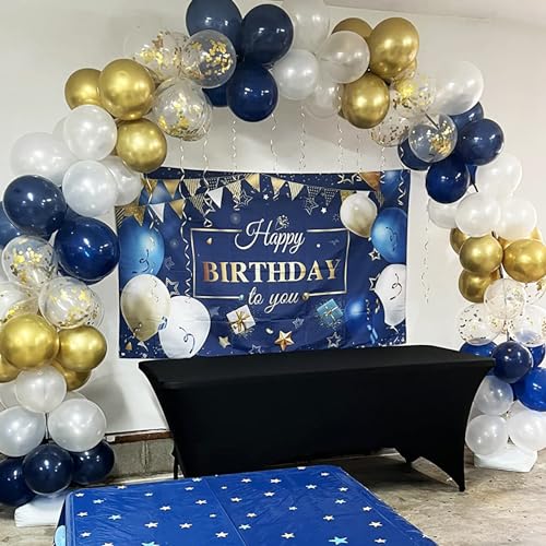 Image of Navy Blue Gold Balloons, 60 Packs 12 Inch Dark Blue White Gold Metallic Chrome Confetti Party Balloons with Ribbons for Birthday, Wedding, Baby Shower, Graduation Father's Day Decorations
