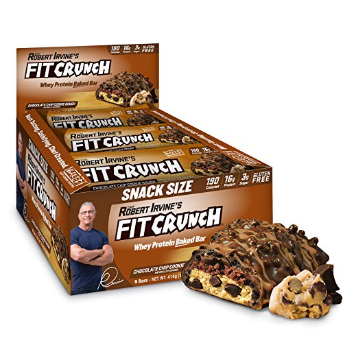 Chef Robert Irvine's FITCRUNCH Protein Bars, Snack Size Protein Bars, Gluten Free Baked Bar (9 Count, Chocolate Chip Cookie Dough)