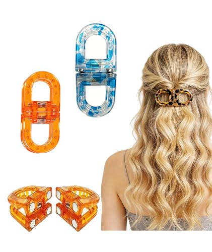 Image of 2 Pcs Hair Clutchers for Women, Magnetic Hair Clip, 2-in-1 Section Clips for Hair Styling, Daily Use and Professional Salon Clutcher Hair Accessories, Black Brown Print Hair Claw Clips (Blue Leopard Print And Orange)