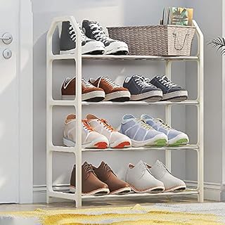 QIYIXI Shoe Rack 4 Tier White Shoe Storage Thicken Metal Shoe Cabinet - Anti-Oxidation - Stable Structure, Multi Layer Shoe Rack With Strong Bearing Capacity For Doorways, Against Walls, Hallways