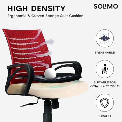 Image of Amazon Brand - Solimo Sitly Mid Back Revolving Office Chair for Work from Home, Study, and Computer Use | Heavy Duty Base | Ergonomic Mesh Design | Durable & Comfortable Seating (Red Mesh)