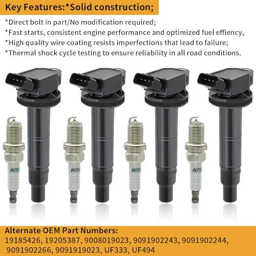 Image of 4 PCS UF333 Ignition Coil Pack & Iridium Spark Plugs Compatible with Toyota L4 2.4L 2002-2011 Camry, 2009-2010 Corolla, 2009-2010 Matrix, 2001-2007 Highlander,2002-2003 RAV4, 2002-2006 Solara UF494