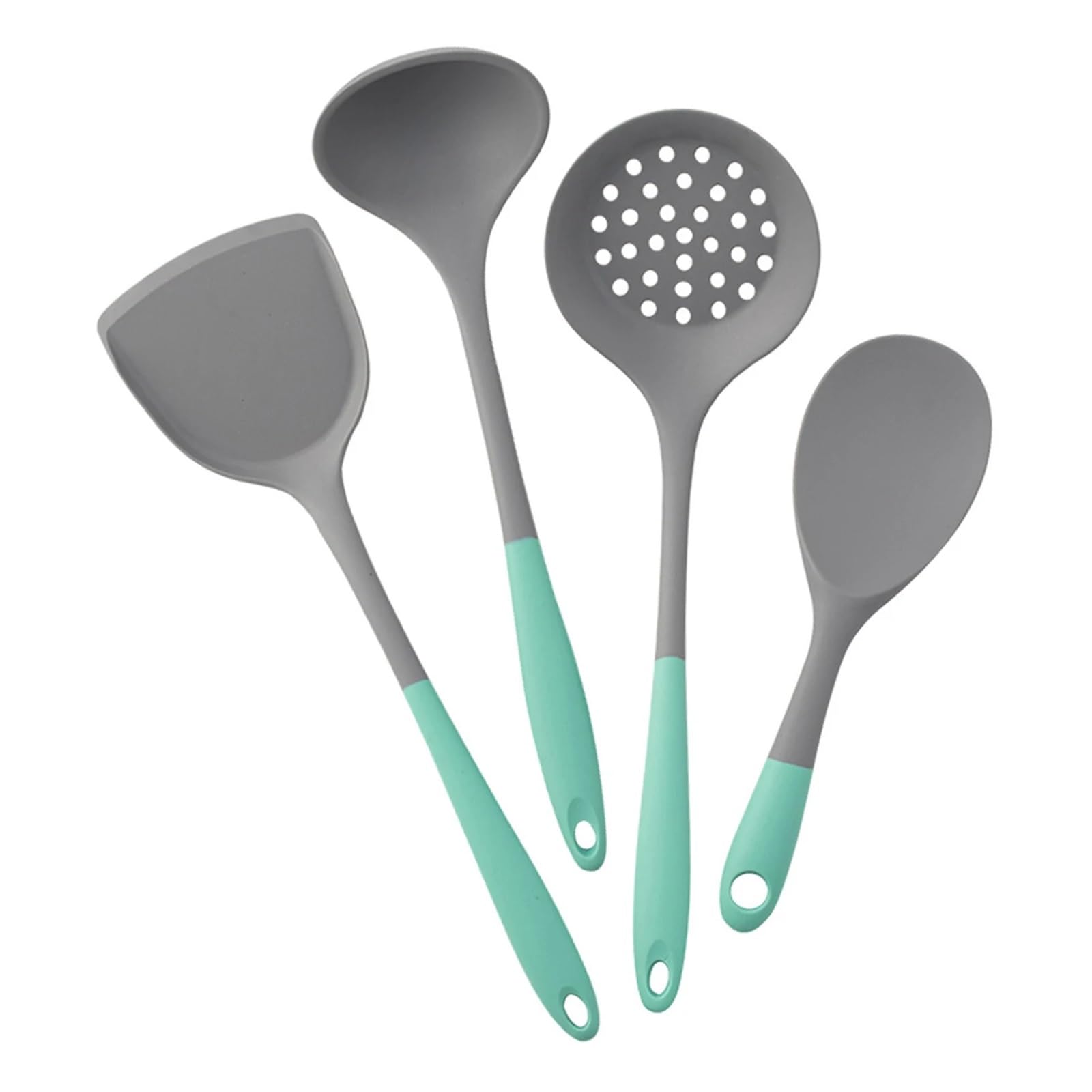 Ensemble d'ustensiles de cuisine en silicone - 4 pièces - Ustensiles de cuisine, pelle à casserole, cuillère à fuite, louche à soupe pour la maison et la cuisine de fête