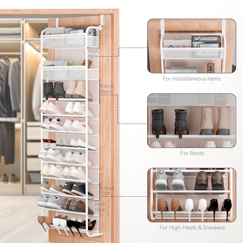 Image of Whitmor 27 Pair Over The Door Shoe Organizer, 11 Tier Hanging Shoe Organizer, Heavy Duty Metal & Mesh Shoe Holder, Hanging Shoe Rack for Closet Organizer & Storage,79.9 inchL x 21.7 inchW x 7.5 inchH, White