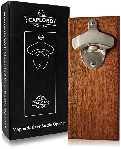 Wall Mounted Bottle Opener with Magnetic Cap Catcher Wooden, Refrigerator Mount with Magnets