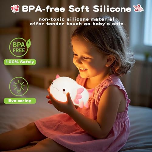 Image of One94Store Cute Axolotl Shape Silicone Electronic Toy for Kids, 7 Color Changing Squishy Soft Touch USB 1200mAh Rechargeable Toy, Fun Light-Up Kids Electronic Toy for Bedroom, Nursery Decor & Gift