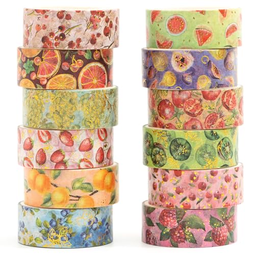 Songdao 12 rouleaux Washi Tape Set, Ruban Adhésif Décoratif Œuvre d’art inspirée Feuille d’or et d’argent Masking Tapes pour Arts, Bullet Journal,...