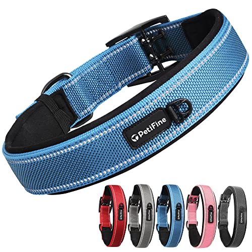 PetiFine Dog Collar for Large Dogs, Neoprene Padded and Adjustable, Reflective Wide Heavy Duty Pet Collars with Durable Metal Belt Buckle for Walking,