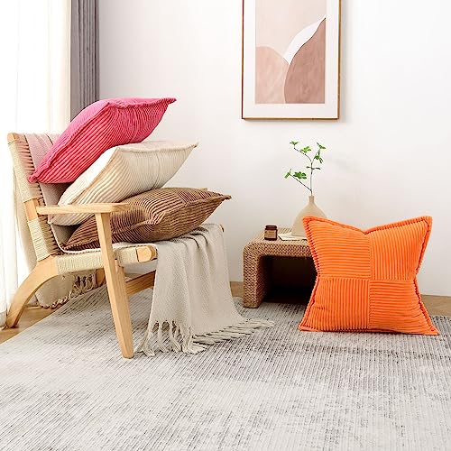 Haussy Dark Grey Throw Pillow Covers 20X20 Inch Set Of 2,Soft Solid Corduroy Striped/Wide Bordered,Square Decorative Cushion Case,Winter Home Decorations thumb #5