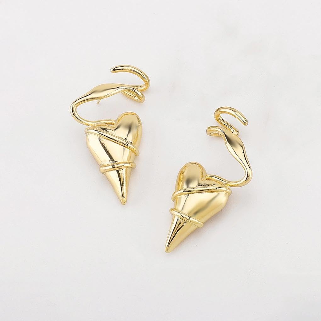 Chunky Puffy Heart Drop Dangle Earrings for Women,Vintage Geometric Lines Aesthetic Statement Stud Earrings,Personalized Trendy Jewelry Accessories Gifts - Image 5