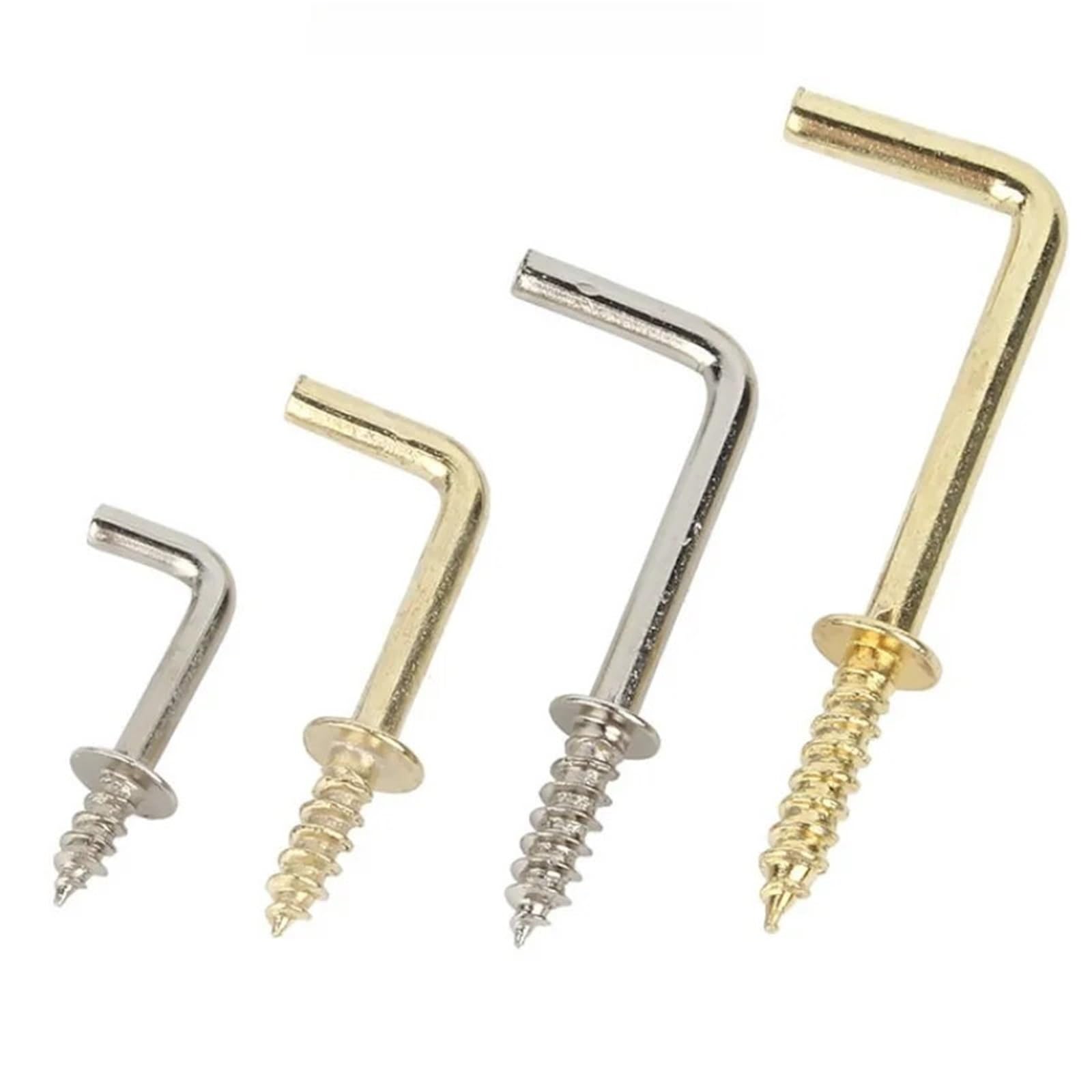 Ganchos En L De Tornillo Gancho en L, marco dorado, lámpara, gabinete ligero, herramienta, planta, cortina, alambre, cáncamo, tornillo suspensión espiral(Iron-nickel,1 inch(200pcs))
