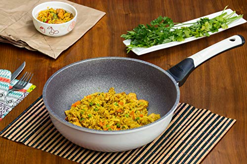 Oursson Sartén Wok de Aluminio Fundido con Recubrimiento Diamante, 28 cm, 4 Capas Antiadherente, para Todo Tipo de Cocina, Rojo (Blanco, 28_cm)